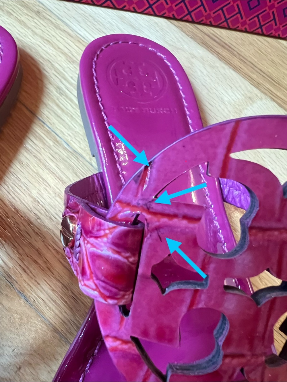 Tory Burch Party Fuchsia Croc Embossed Patent Leather Miller Sandals in - Picture 7 of 16